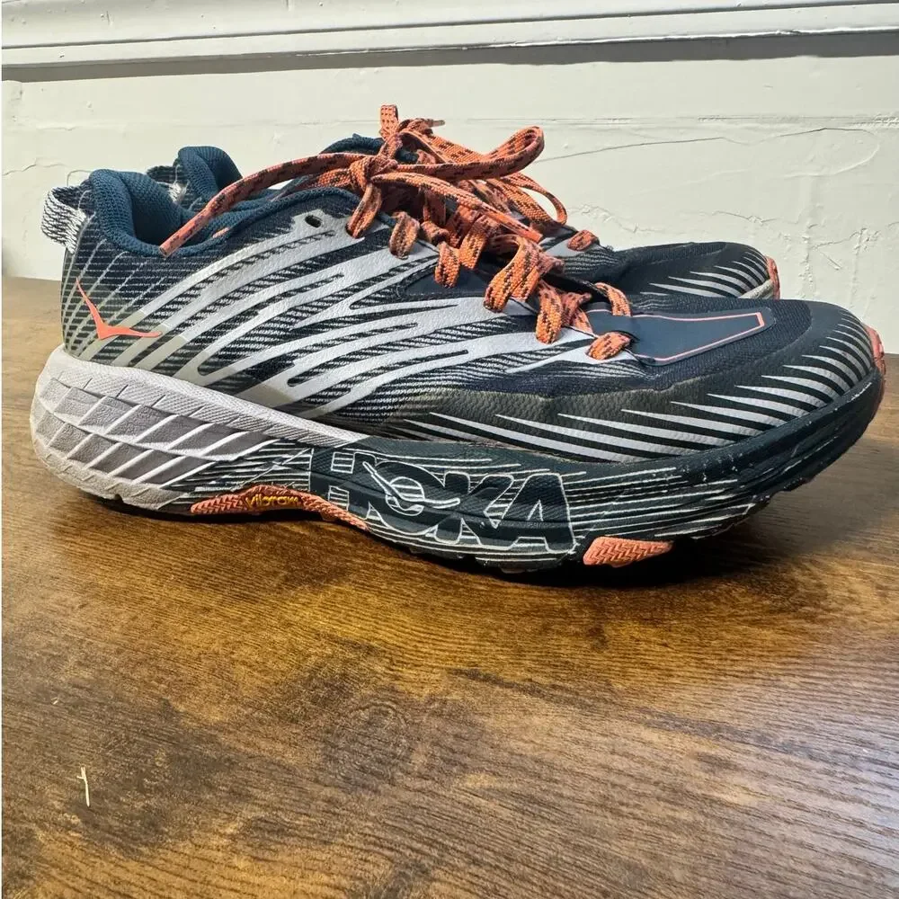 HOKA Speedgoat 4 Trail Running Shoes Blue Heather/Orange Size 6.5